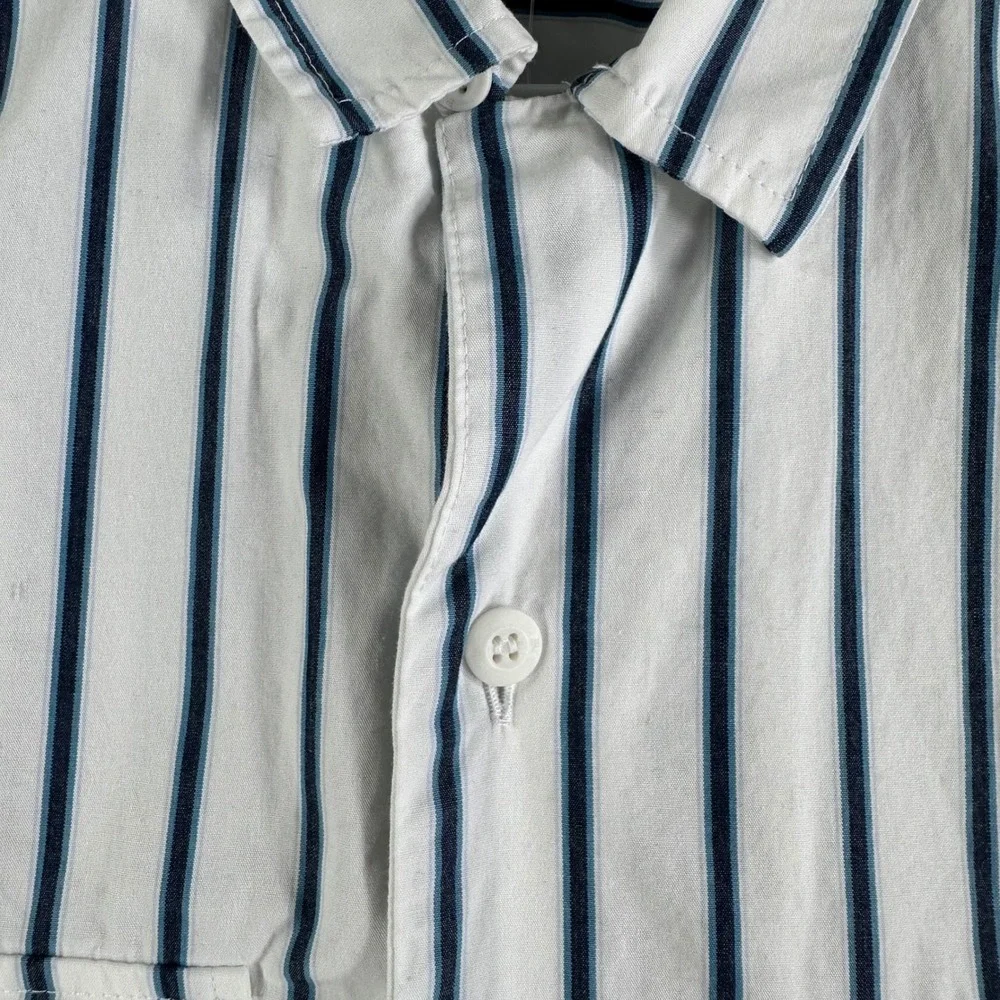 Banana Republic‎ Mens Large Short Sleeve Button Down Striped Utility Shirt White